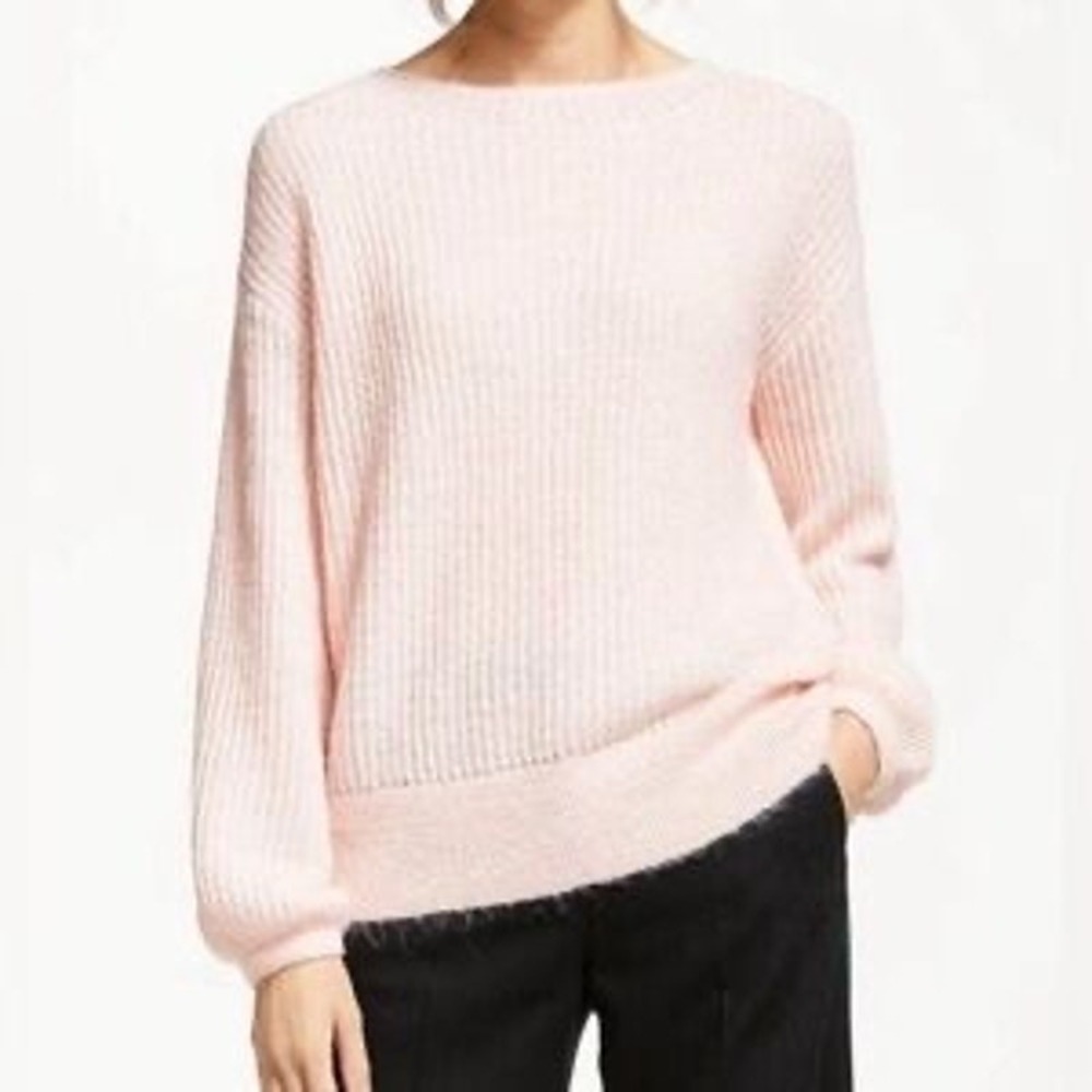 Boden Francesca Sweater Women's L Balloon Sleeve Rib Knit Mohair Knit Pink Large